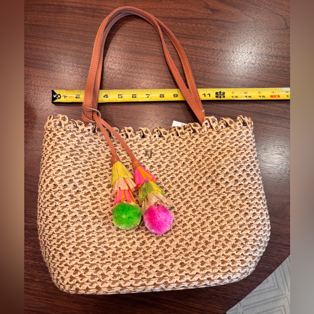 Eric Javits Woven Tote Bag with Colorful Tassels NEW